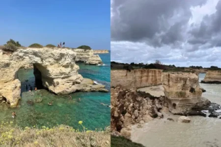 Arco dos Namorados desmorona no Dia de São Valentim após tempestades no litoral da Apúlia