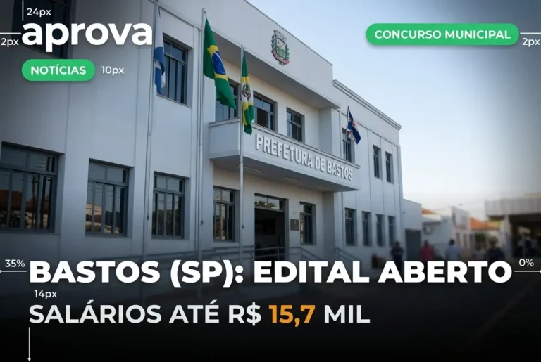 Concurso Prefeitura de Bastos 2026 abre inscrições com salários de até R$ 15,7 mil