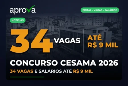 CESAMA publica edital 2026 com 34 vagas e salários de até R$ 9,0 mil em Juiz de Fora