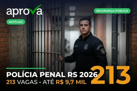 Concurso Polícia Penal RS 2026 abre inscrições para 213 vagas com salários de até R$ 9,7 mil