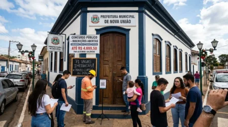 Concurso da Prefeitura de Nova União-MG abre 71 vagas e paga até R$ 4.699,50; inscrições relâmpago