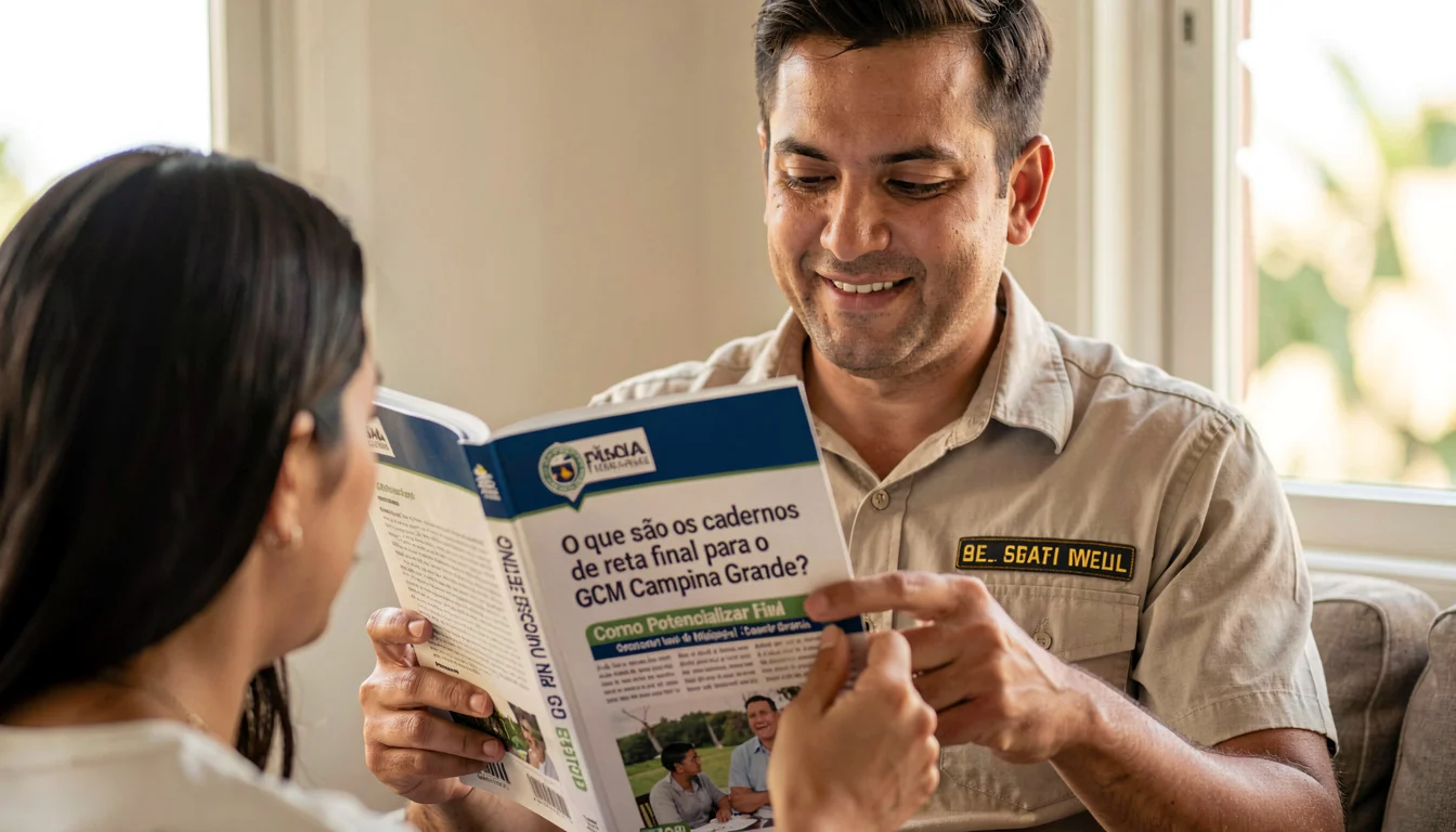 O que são os cadernos de reta final para o concurso GCM Campina Grande?. Os cadernos de reta final são materiais exclusivos que reúnem questões anteriores e exercícios alinhados ao conteúdo previsto no edital do concurso da Guarda Municipal de Campina Grande, que oferece 3