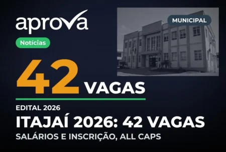 Itajaí abre três concursos públicos em 2026 com salários que chegam a R$ 25,06 mil